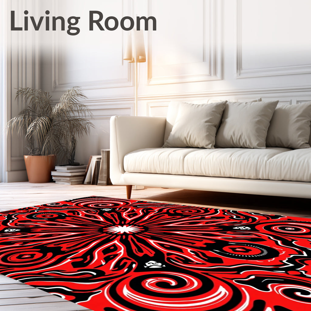 Vibrant Red Black Mandala SwirlRug Rug