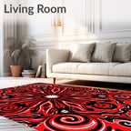 Vibrant Red Black Mandala SwirlRug Rug