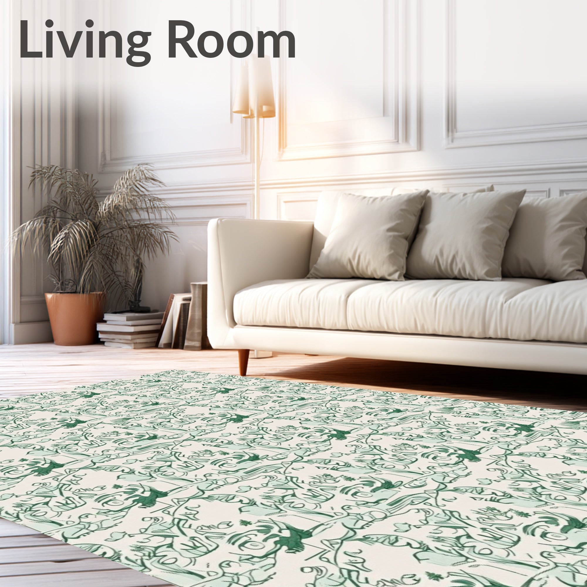 Green Abstract Whimsical Figure Collage Rug
