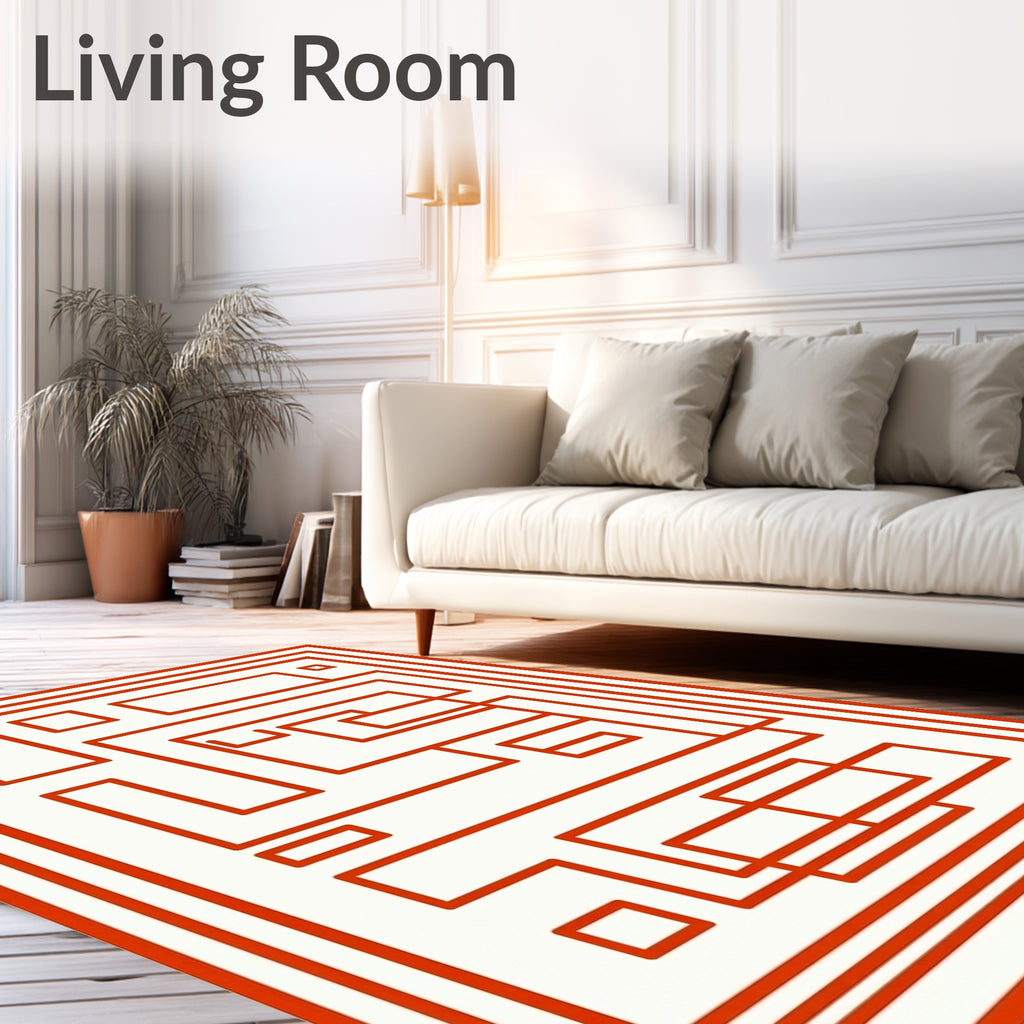 Crimson Abstract Geometric Maze Rug