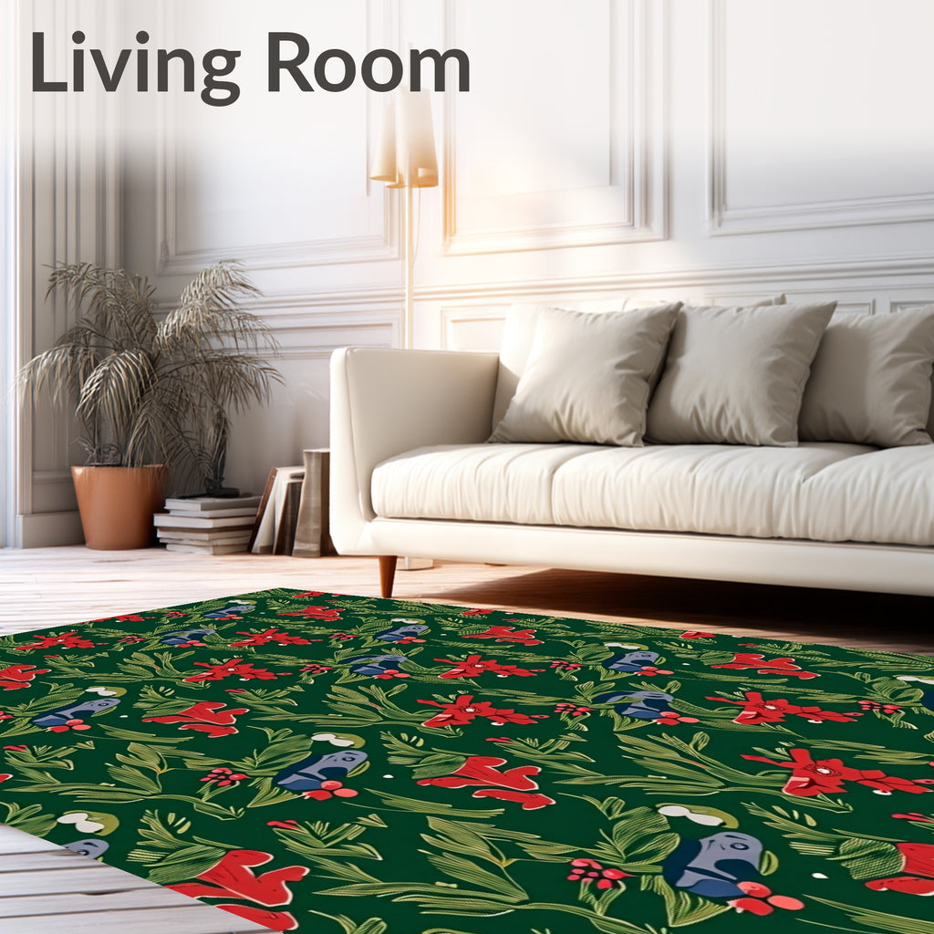 Red Blooming Flowers and Greenery Medley Rug