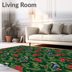 Red Blooming Flowers and Greenery Medley Rug