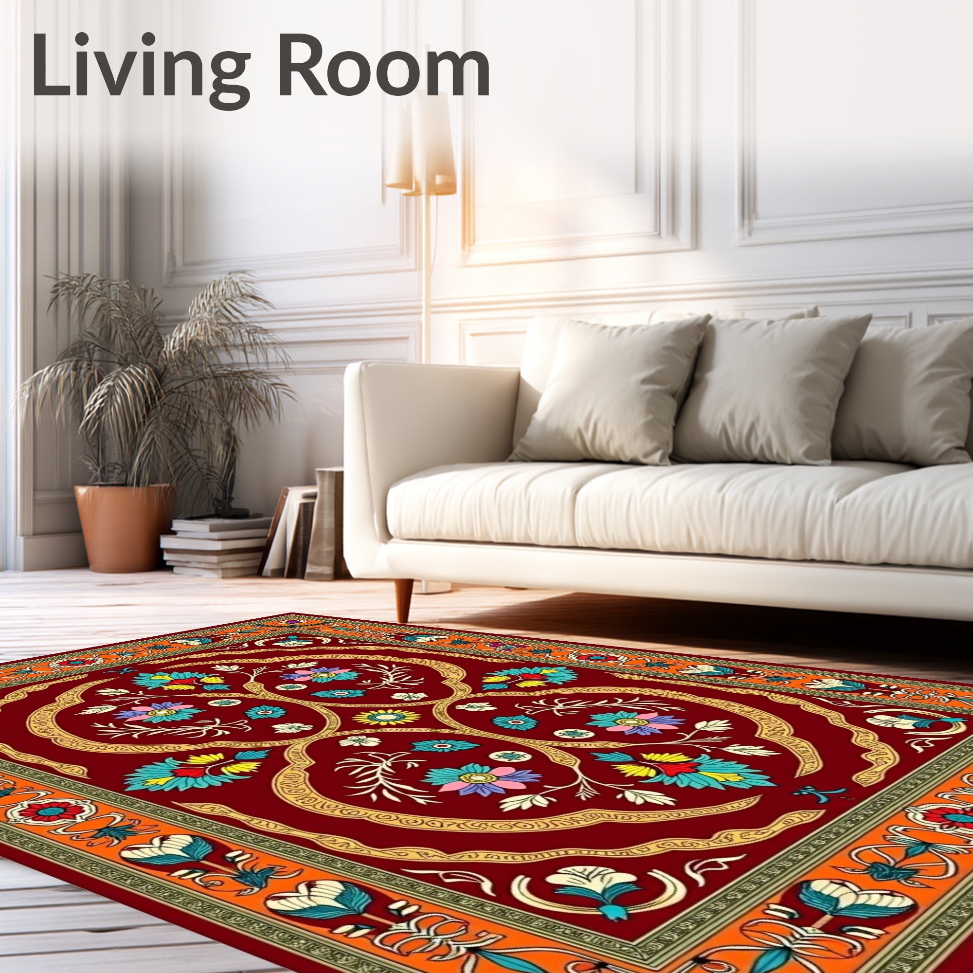 Vibrant Red Floral Arch Medallion Rug