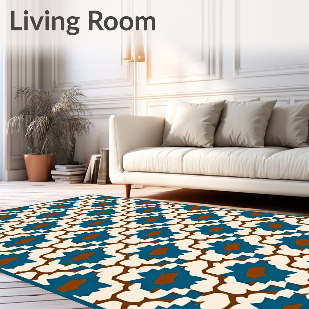 Deep Teal Starburst Floral Medallion Rug