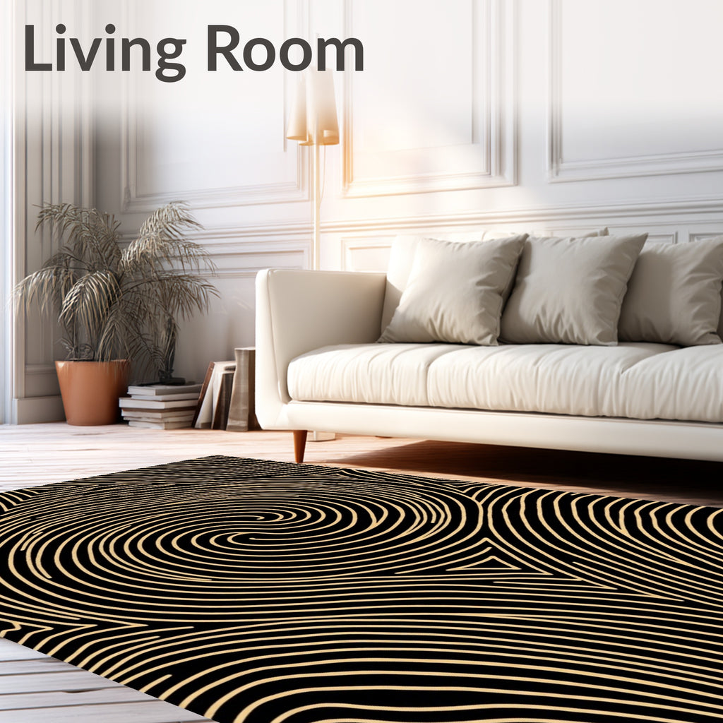 Golden Black Swirling Lines Rug