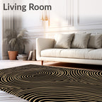 Golden Black Swirling Lines Rug