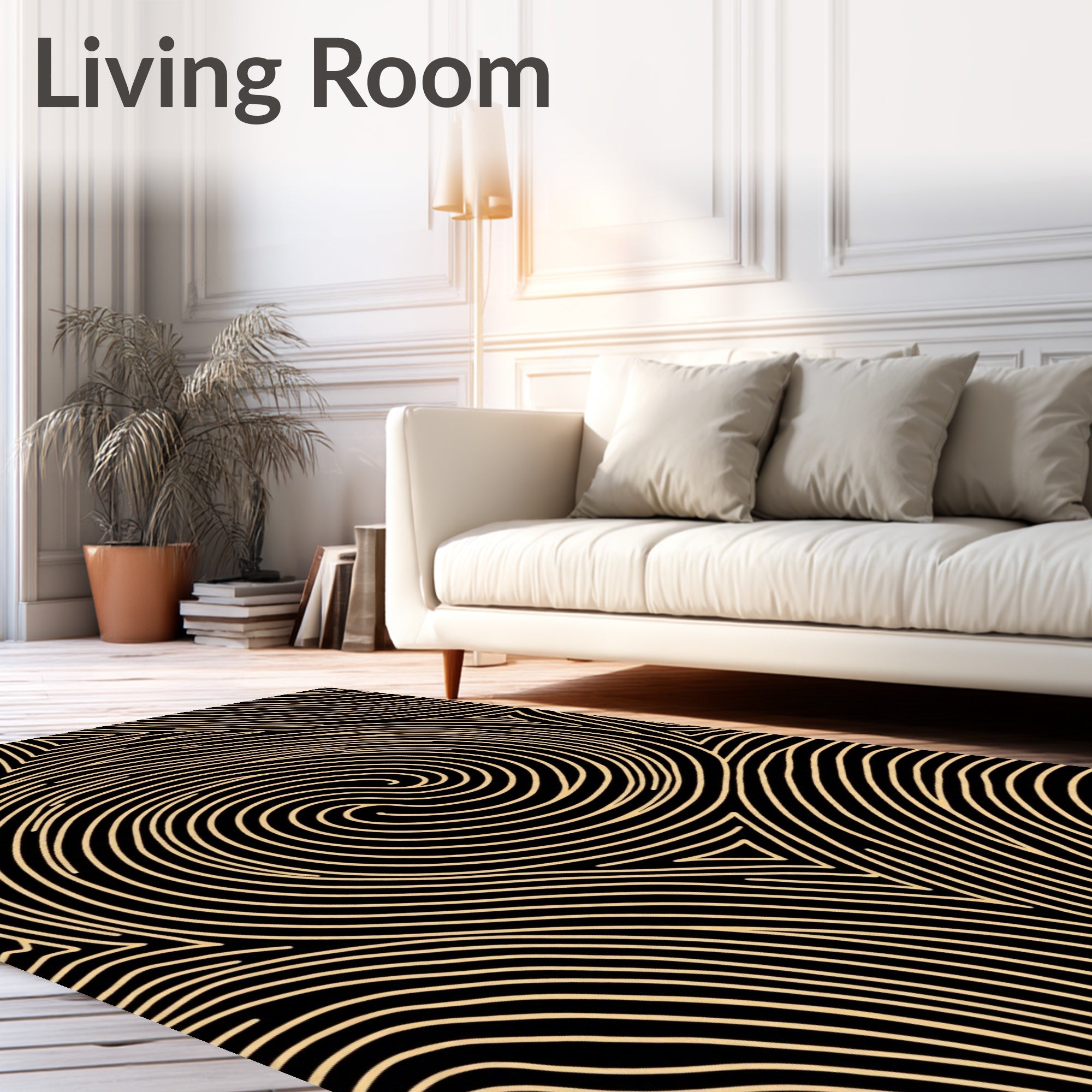 Golden Black Swirling Lines Rug