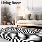 Black White Organic Swirl Lines Rug