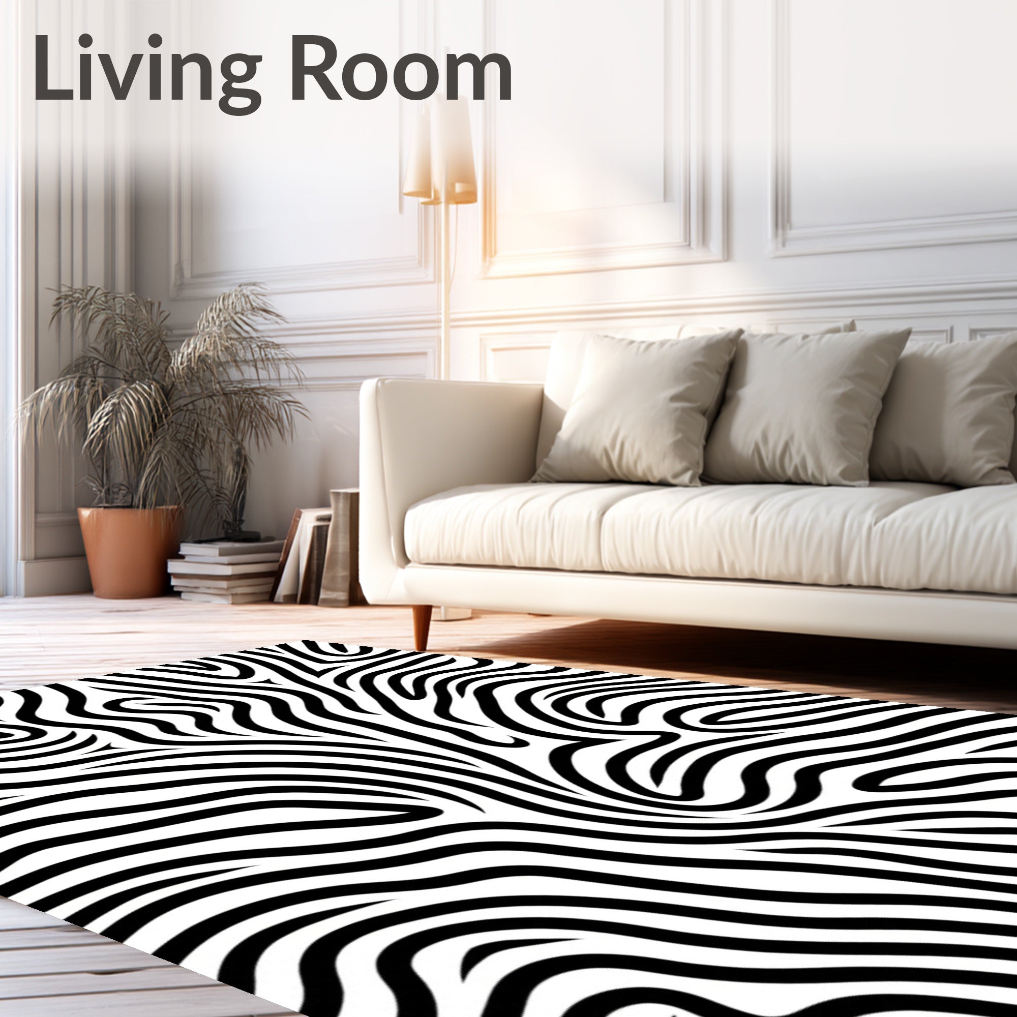 Black White Organic Swirl Lines Rug