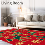 Festive Red Deer Gift Tree Snowflakes Rug