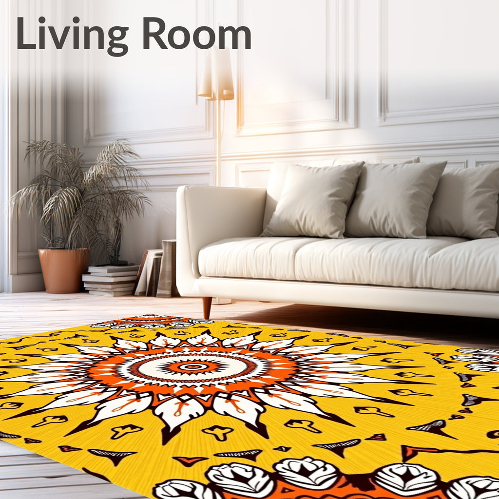Vibrant Sunburst Medallion Orange White Rug