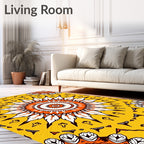 Vibrant Sunburst Medallion Orange White Rug