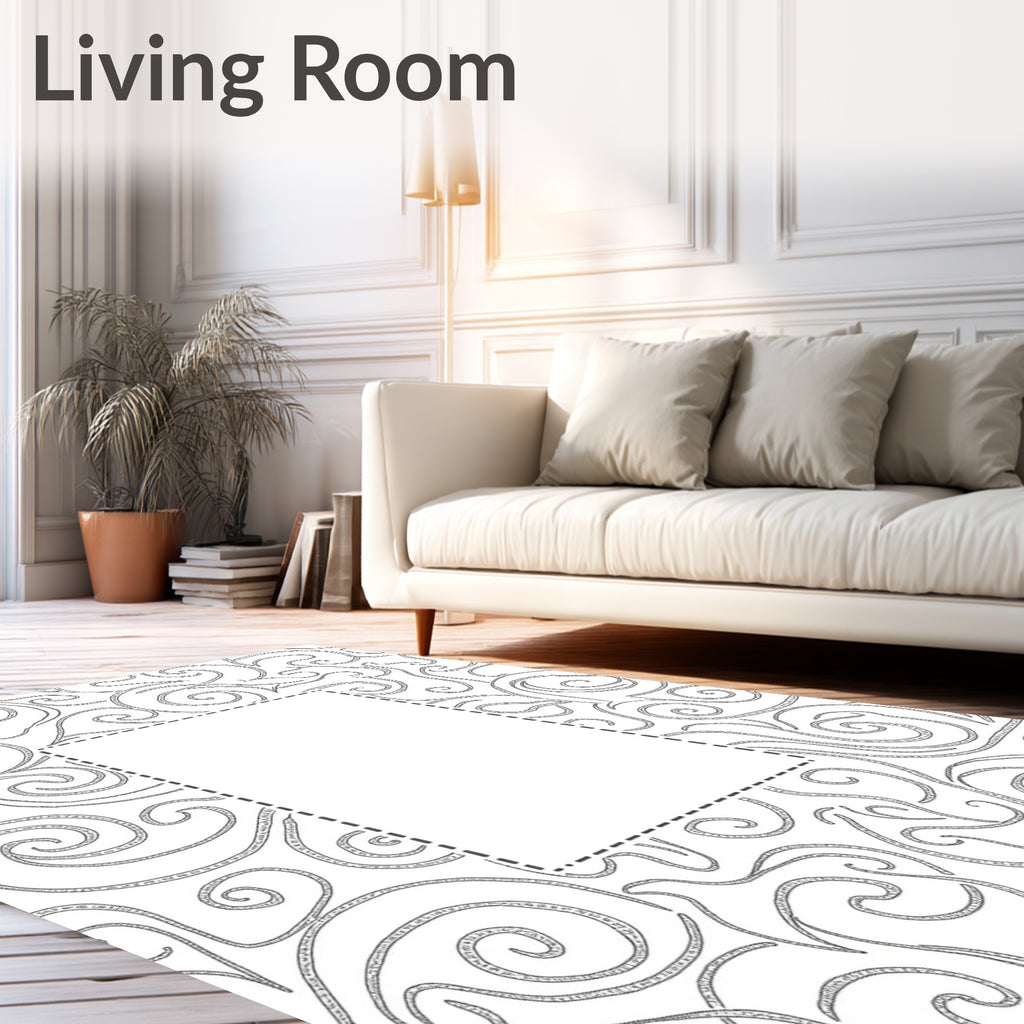 Ornate Swirling Gray Line Art Rug