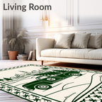 Vintage Green Pickup Truck Village Scene Rug