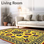 Golden Yellow Red Blue Floral Medallion Rug