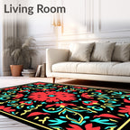 Vibrant Red Floral Symmetry Medallion Rug