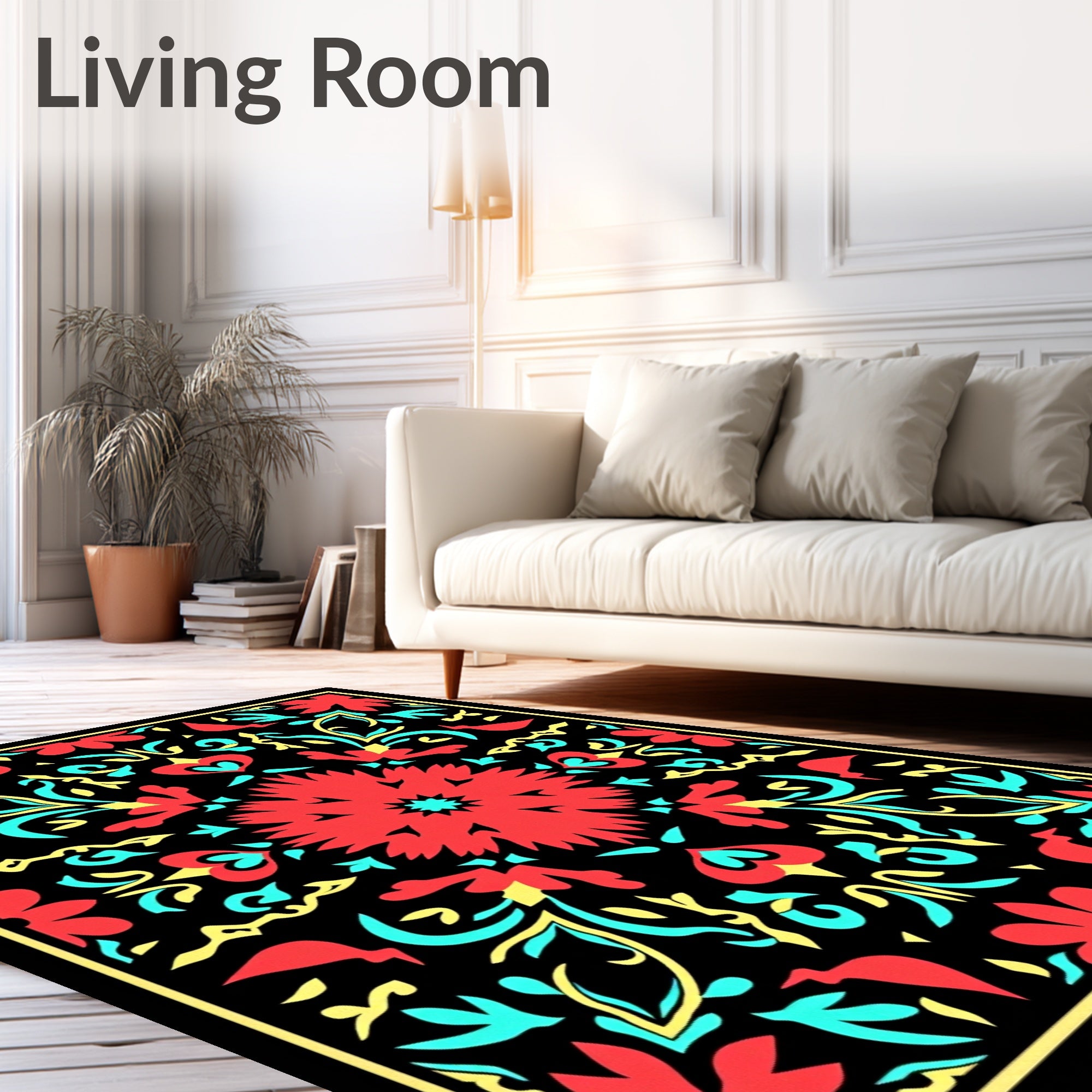 Vibrant Red Floral Symmetry Medallion Rug