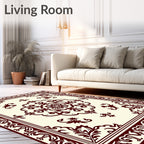 Deep Red Damask Medallion Border Rug