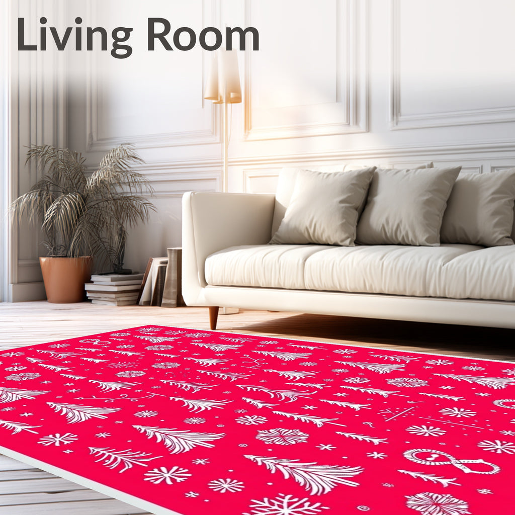 Red Snowy Trees Snowflake Collection Rug