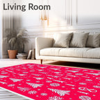 Red Snowy Trees Snowflake Collection Rug