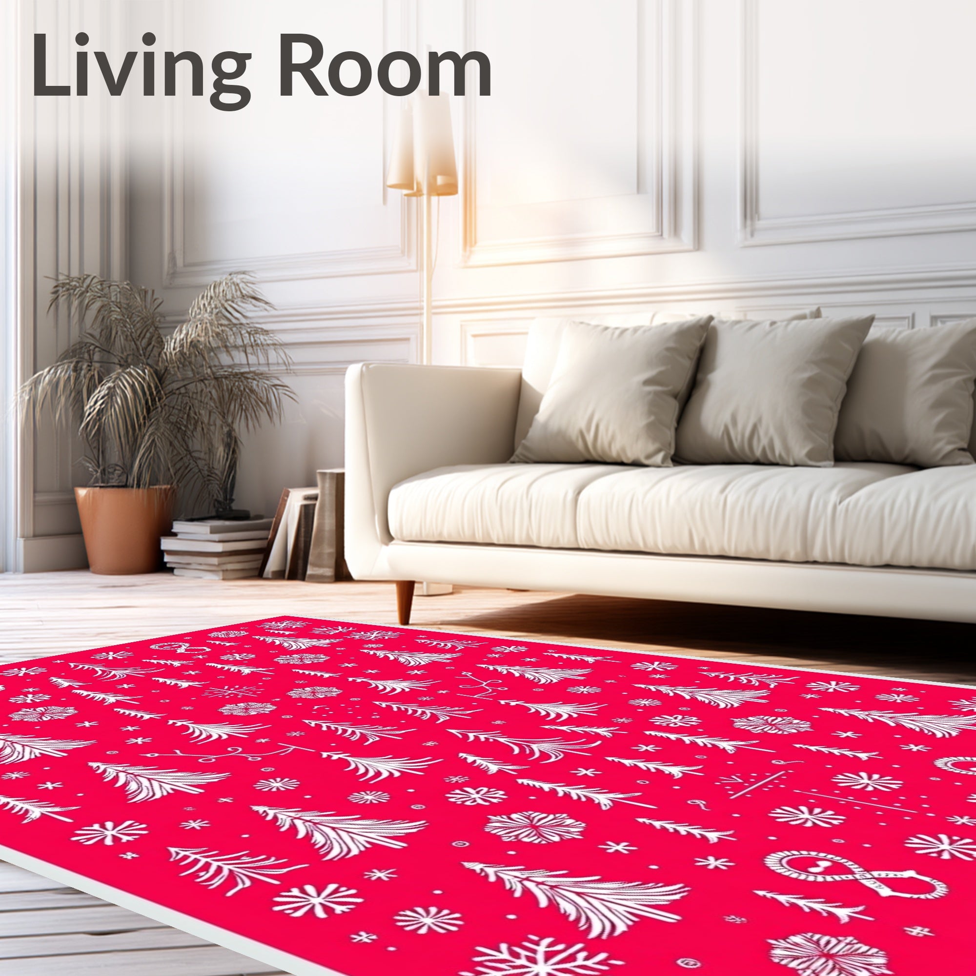 Red Snowy Trees Snowflake Collection Rug