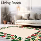 Green Holly Berry Border Rug