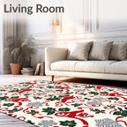 Red Reindeer Holly Snowflakes Swirls Rug