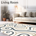 Dark Gray Beige Swirl Abstract Rug