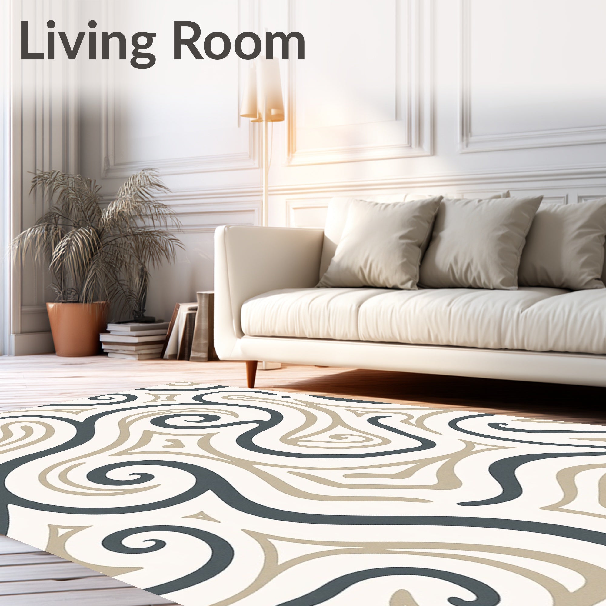 Dark Gray Beige Swirl Abstract Rug