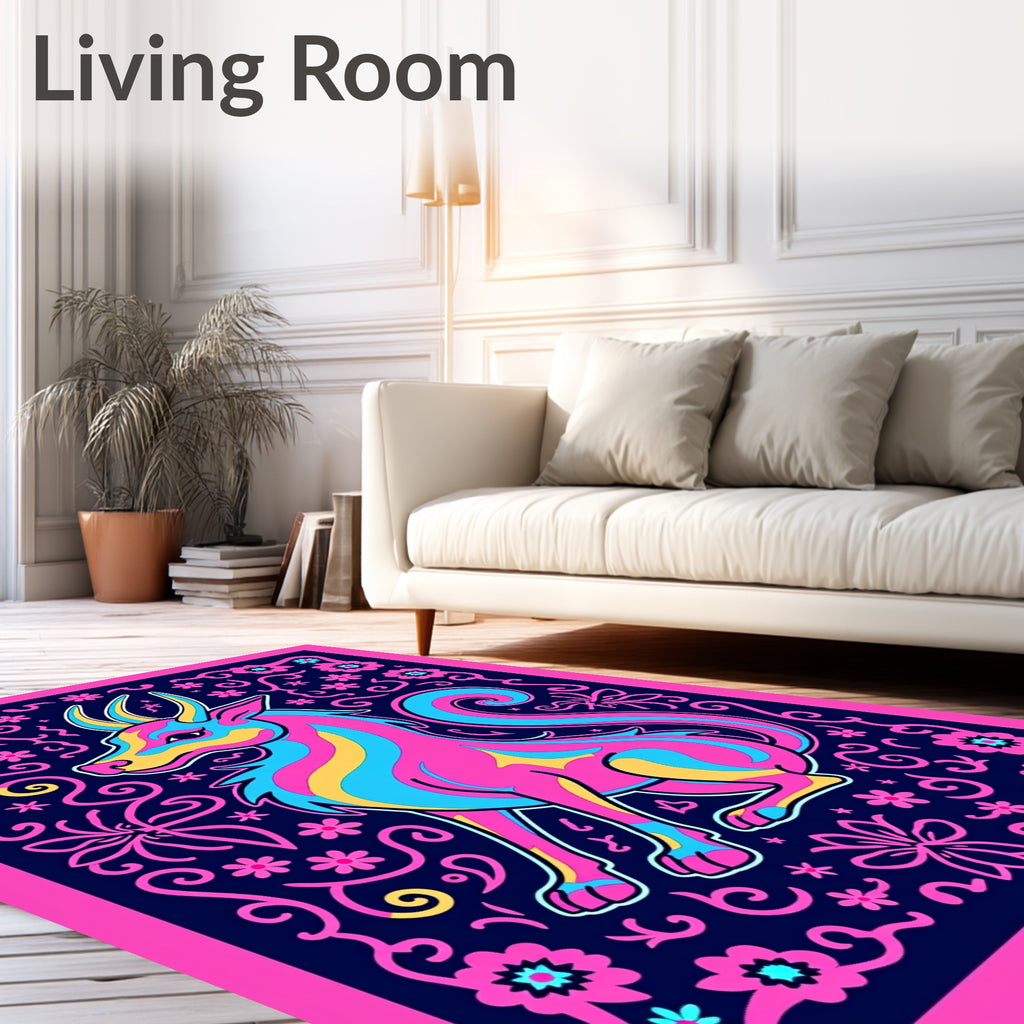 Vibrant Mythical Creature Floral Border Rug