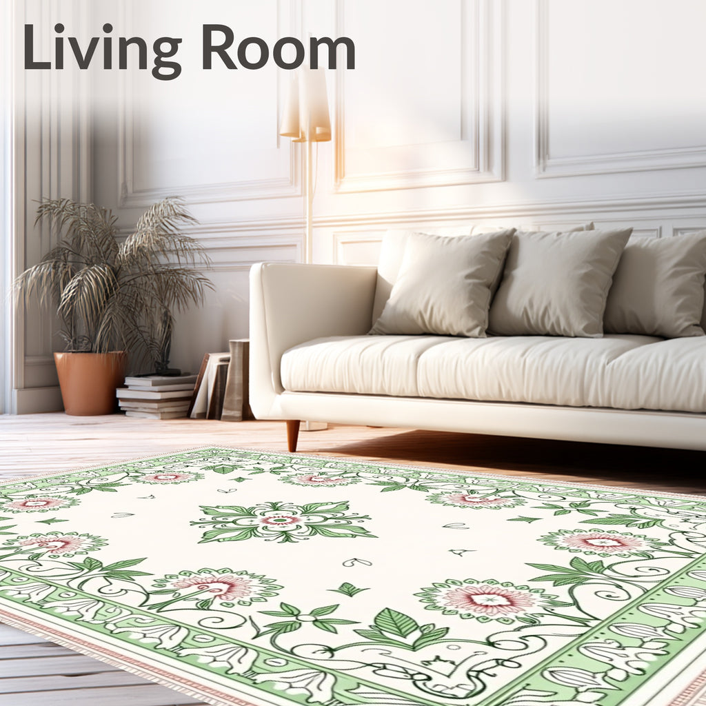 Pale Cream Floral Garden Square Rug