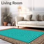 Teal Maze Geometric Border Rug