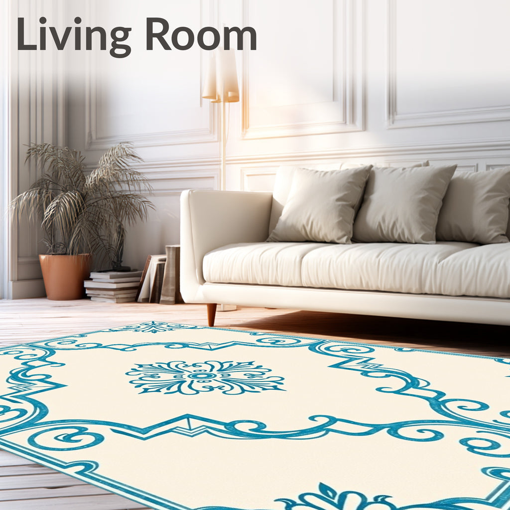 Teal Cream Arabesque Medallion Rug