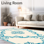 Teal Cream Arabesque Medallion Rug