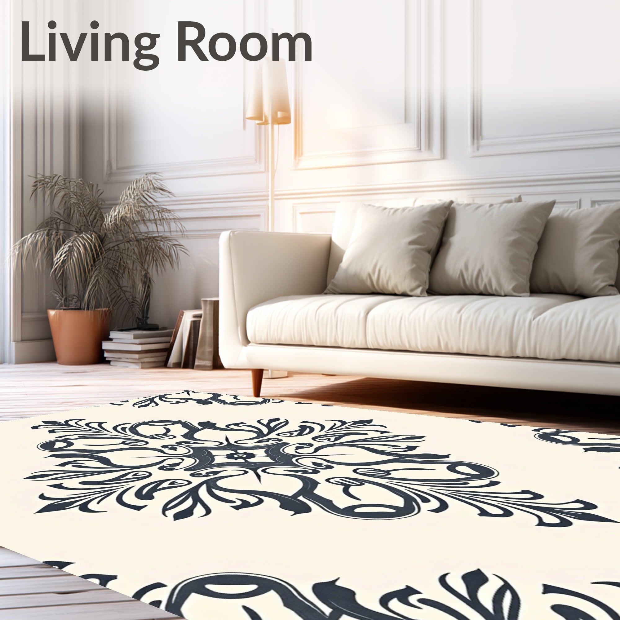 Classic Blue And Cream Floral Medallion Rug