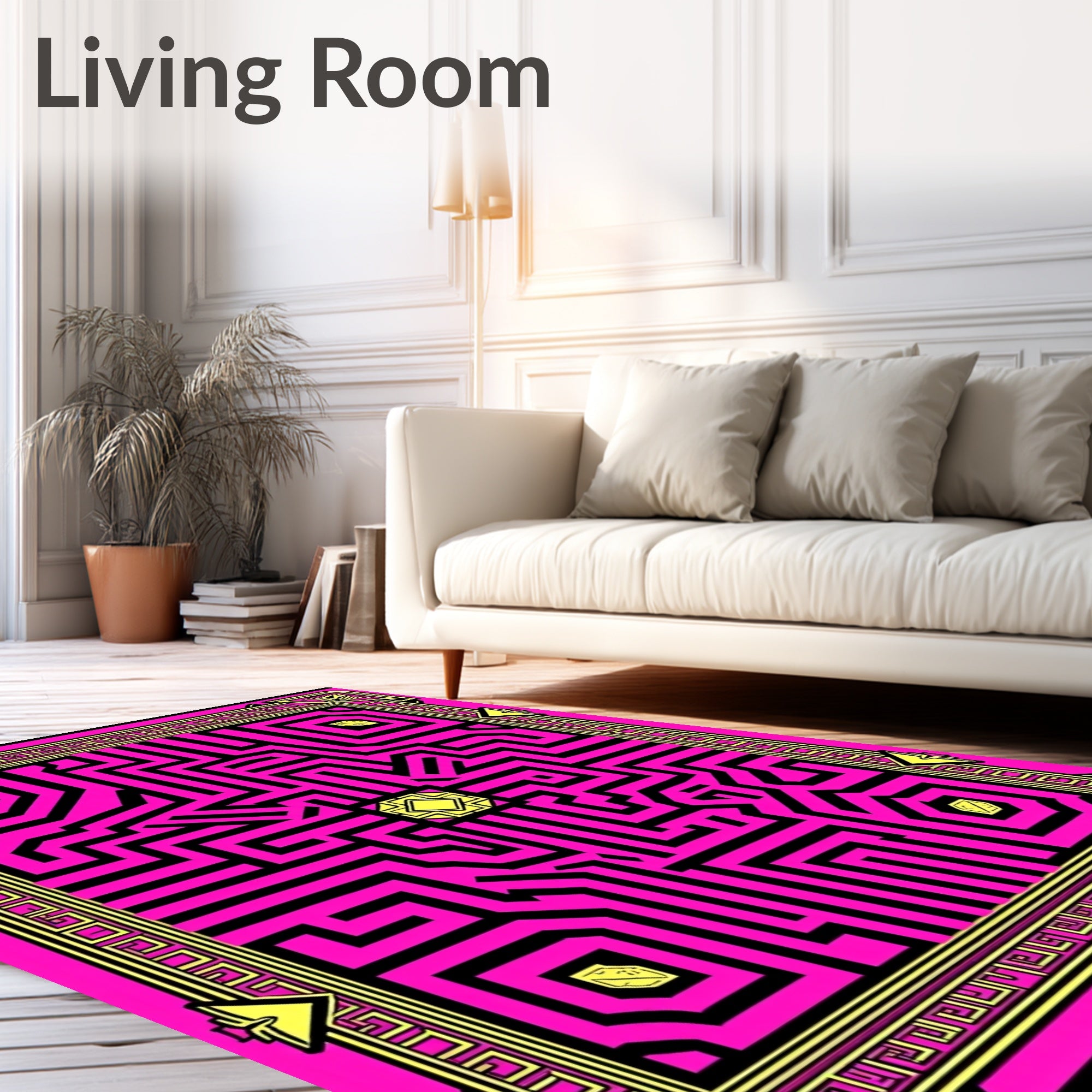Vivid Pink Maze Geometric Diamond Rug