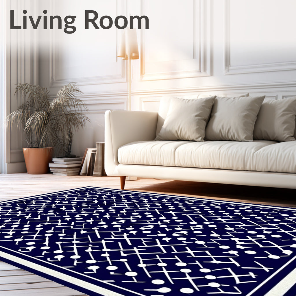 Abstract Navy White Geometric Net Rug