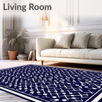 Abstract Navy White Geometric Net Rug