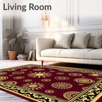 Crimson Gold Sun Medallion Bordered Rug