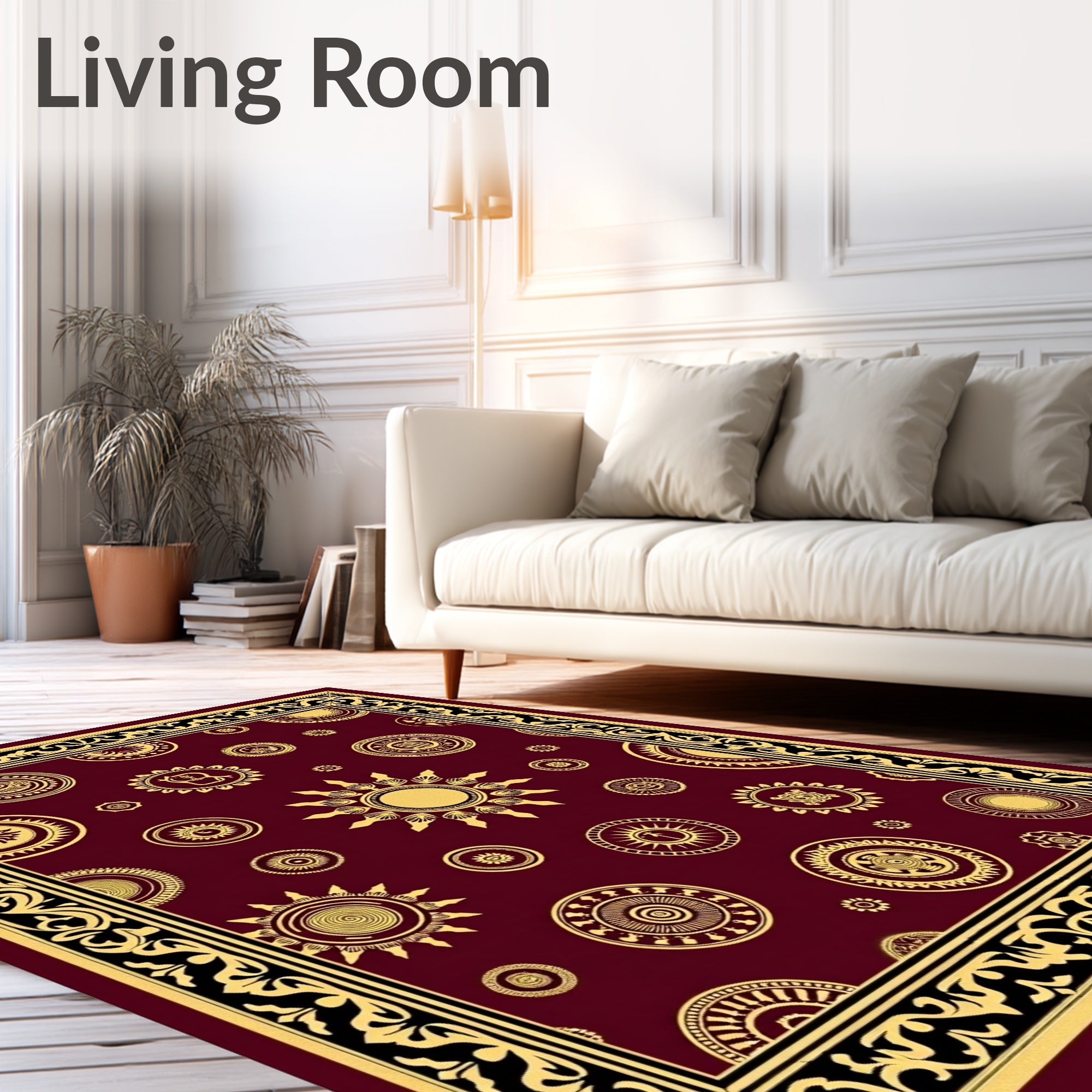 Crimson Gold Sun Medallion Bordered Rug