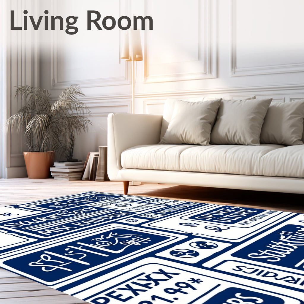 Navy White Graphic Collage Rug
