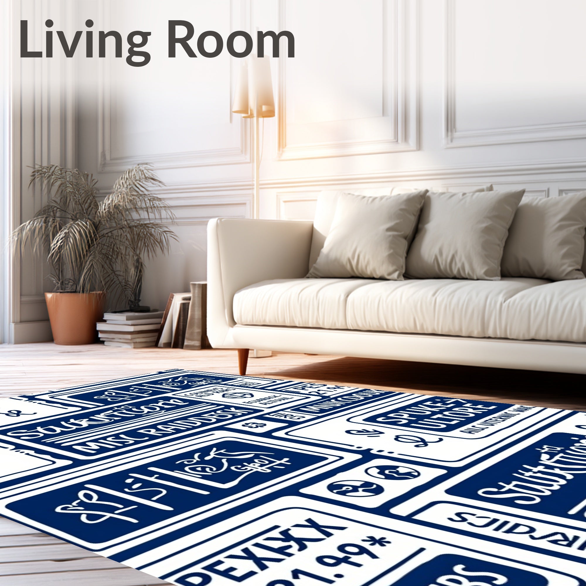 Navy White Graphic Collage Rug