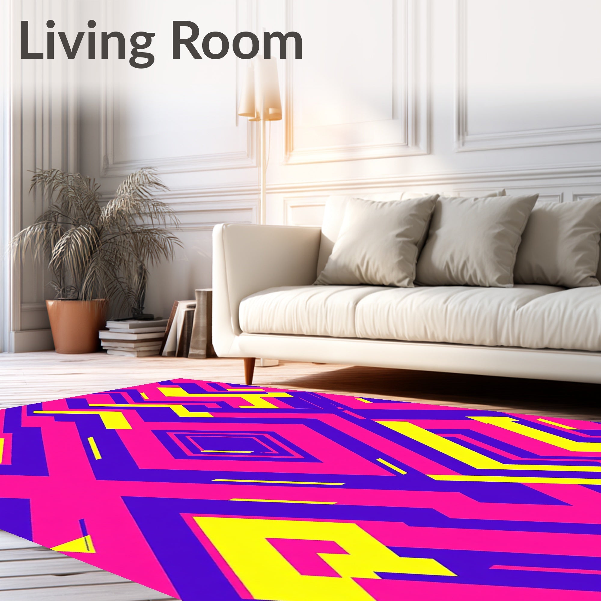 Vibrant Pink Electric Geometric Abstract Rug