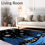 Winter Night Snowfall Village Rug