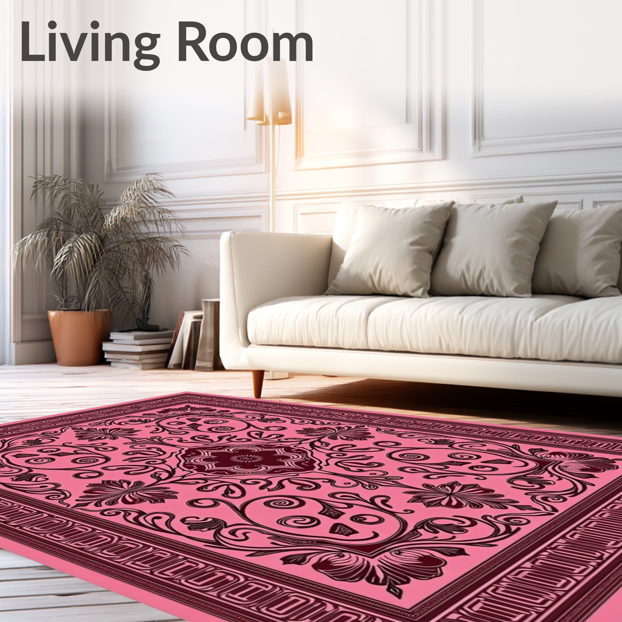 Vintage Pink Floral Scroll Medallion Rug