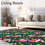 Festive Pink Flamingo Christmas Stars Rug