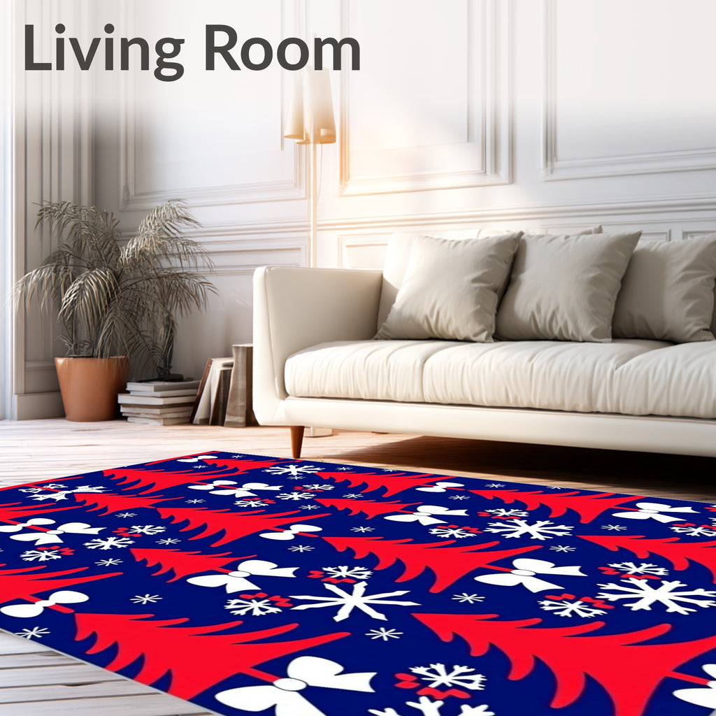 Crimson Trees White Snowflakes Bow Toss Rug