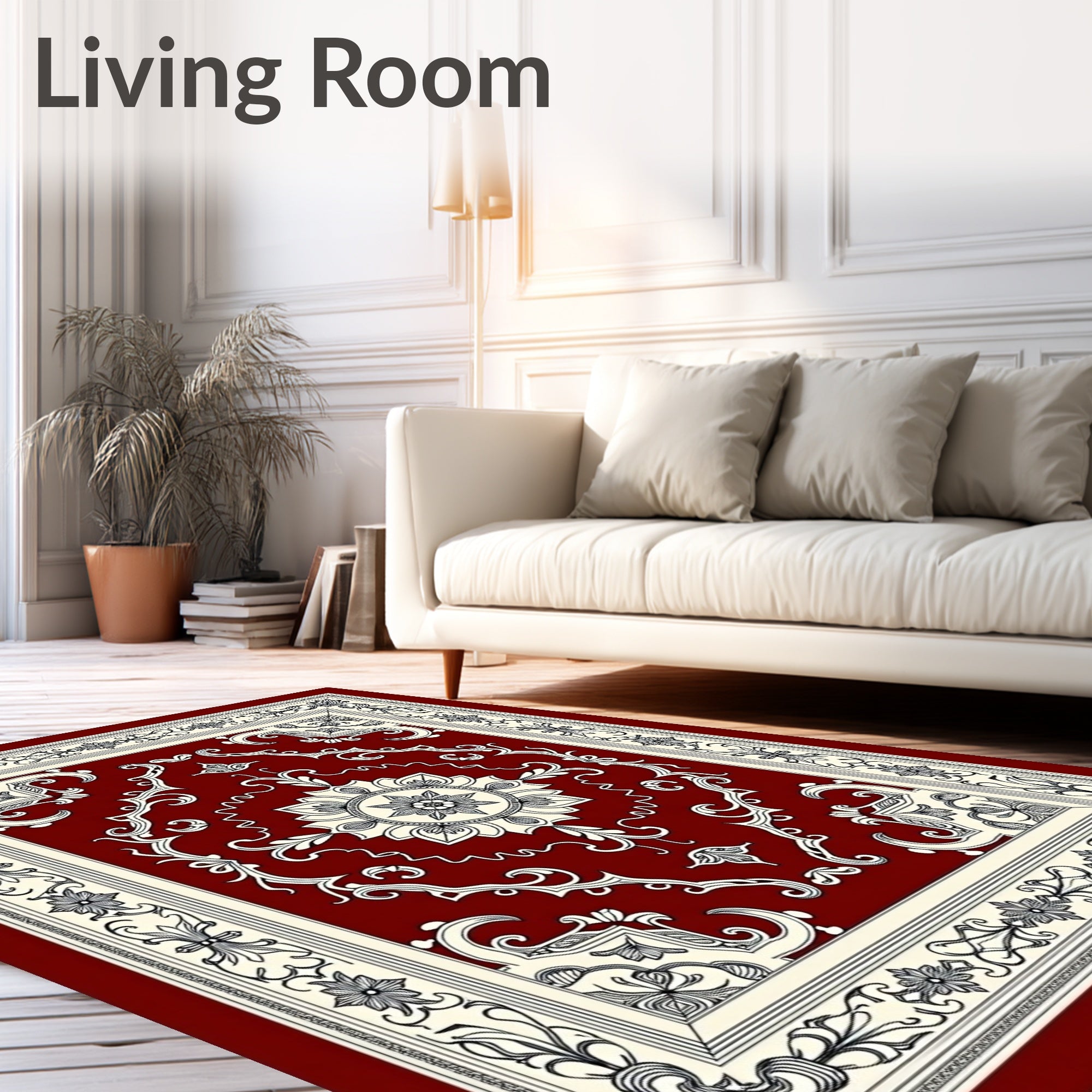 Red Ivory Floral Medallion Frame Rug