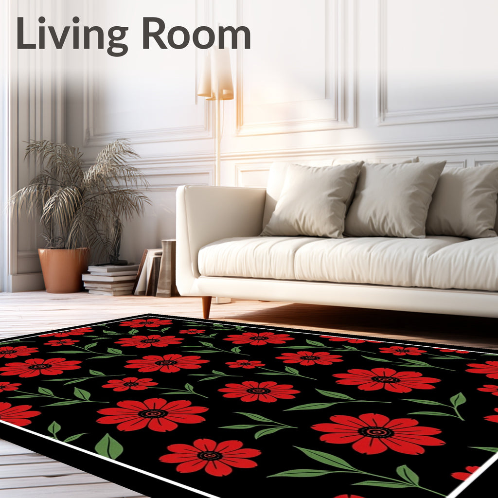 Bold Red Floral Garden Repeat Rug