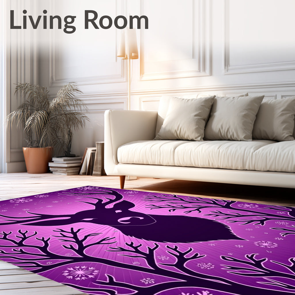Deep Purple Majestic Deer Winter Woods Rug